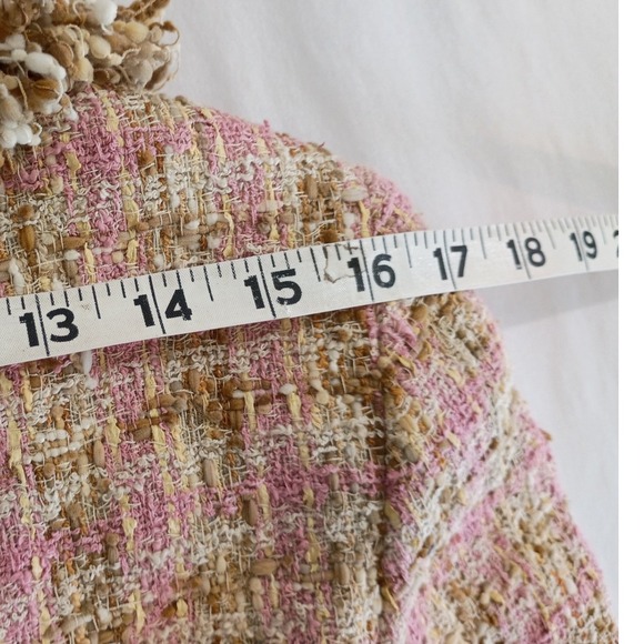 JÔN Pink Tweed Skirt Suit Set Size 10 Fringe Trim Bow Detail 3/4 Sleeve Blazer - Picture 15 of 16